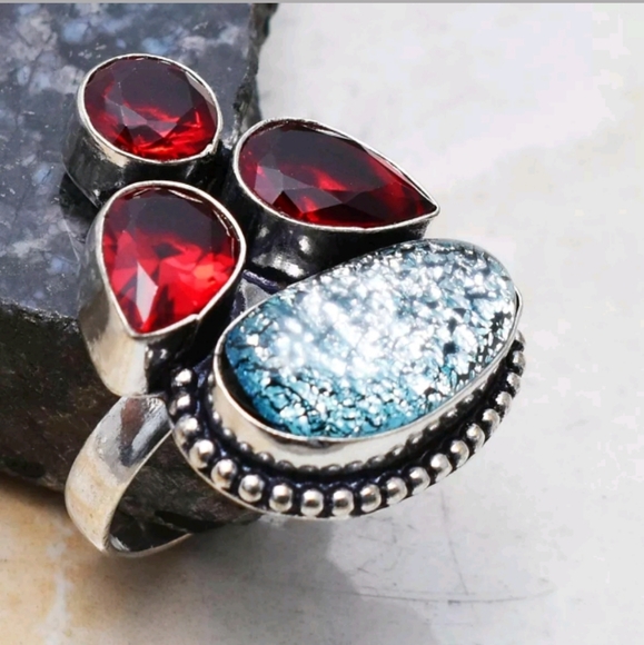 New Garnet & Dichroic Glass 925 Silver Ring. - Picture 7 of 7